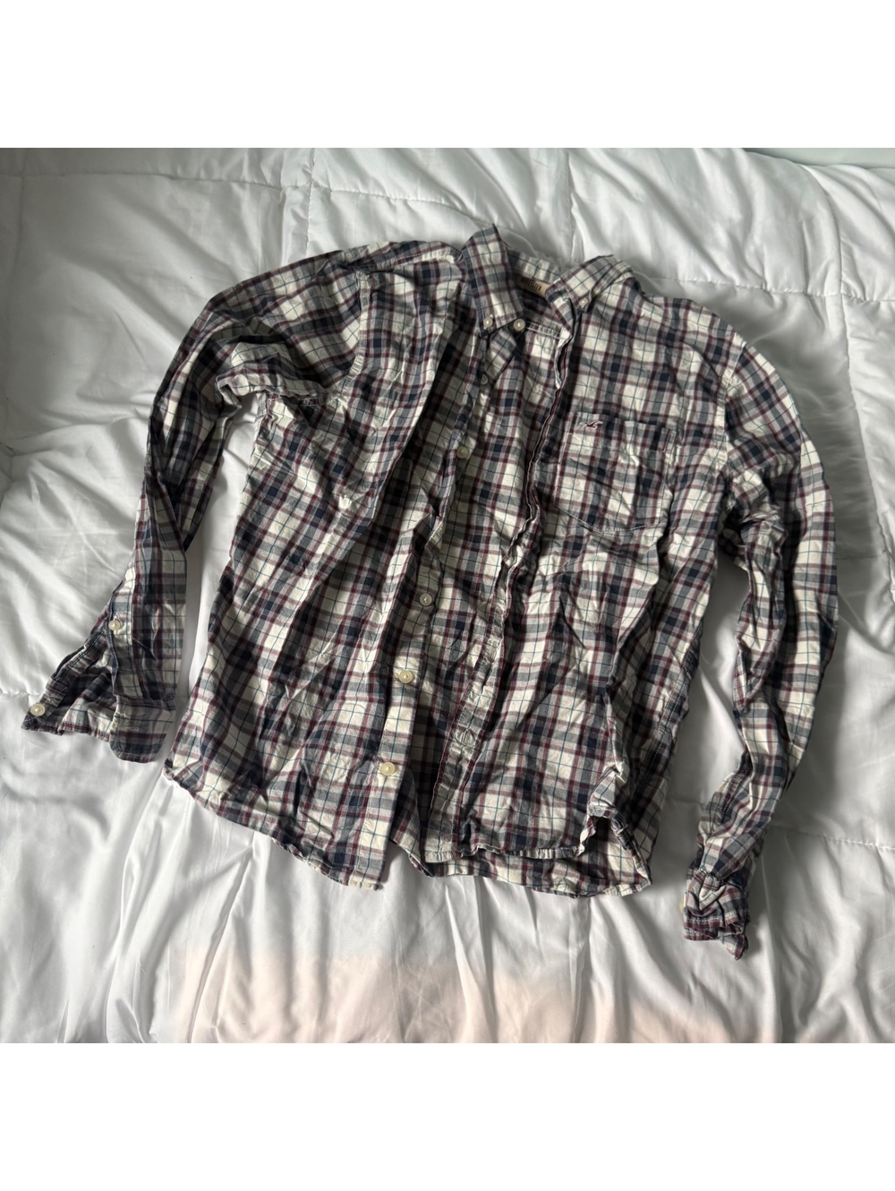 hollister white and red and blue flannel medium